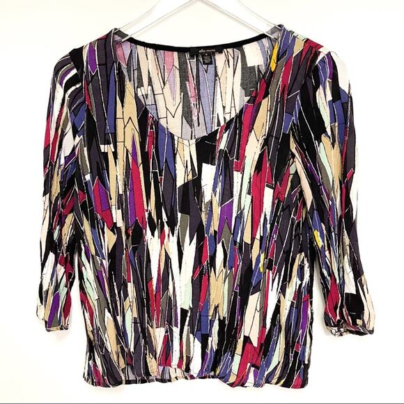 ELLA MOSS Stained Glass 3/4 Sleeve Top Graphic Art Print Size Medium - Picture 1 of 8